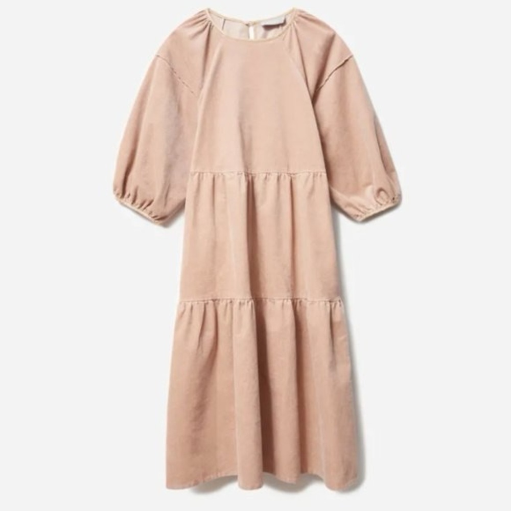 Everlane The Tiered Corduroy Midi Dress Small Tan pockets normcore cottagecore - Picture 4 of 14